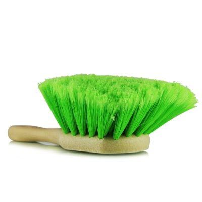 Tire/wheel brush- heavy cleaning with gentle feathered bristles short handle green bristles